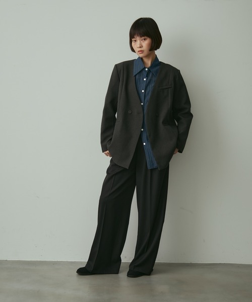 full/fill.(フルフィル)の「ribbon no collar jacket / リボン付きノーカラージャケット(ノーカラージャケット・レディース・グレー/ブラウン・FREE)」の19枚目の写真