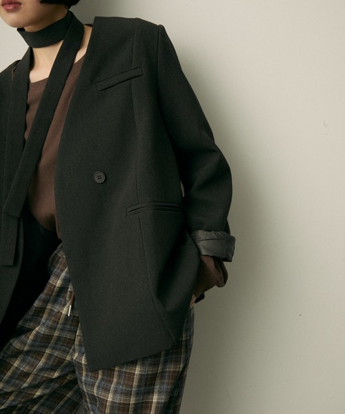 セール】ribbon no collar jacket / リボン付きノーカラージャケット