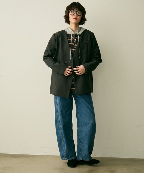 セール】ribbon no collar jacket / リボン付きノーカラージャケット