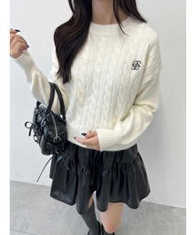 ワンポイントケーブルショートニット