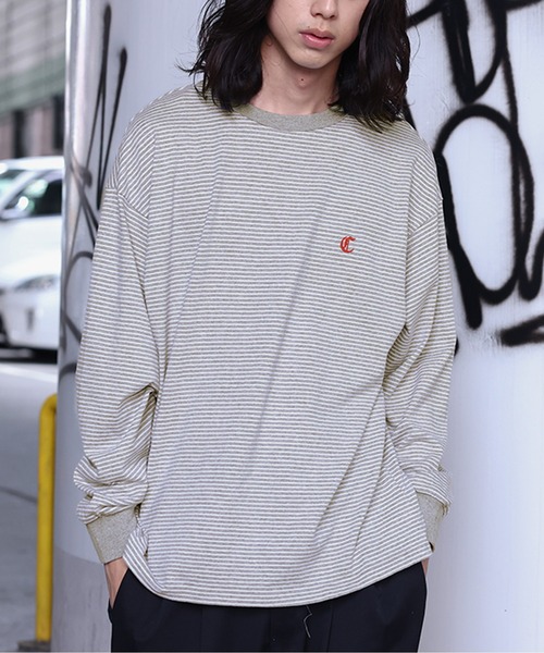 MDR(エムディアール)の「【Champion】リバースウィーブ ボーダーロンT(C3-C405)(Tシャツ/カットソー・メンズ・グレー/ブラウン・XL/L)」の1枚目の写真