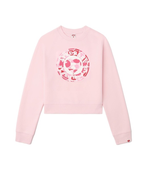 A BATHING APE(アベイシングエイプ)の「ROUND CAMO HEART PRINT SWEAT SHIRT(スウェット・レディース・グレー/ブラック/ピンク・SMALL/X-SMALL)」の1枚目の写真