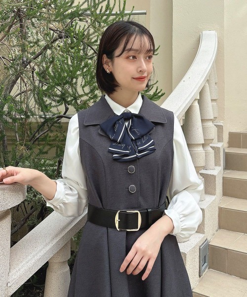 ベルト付きウールライク開衿ジレワンピース（ワンピース）｜an another