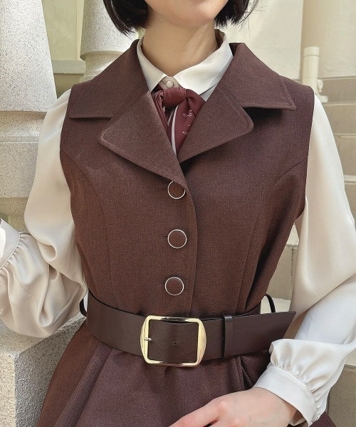 an another angelus(アンアナザーアンジェラス)の「ベルト付きウールライク開衿ジレワンピース(ワンピース・レディース・ブラウン/グレー・FREE)」の15枚目の写真