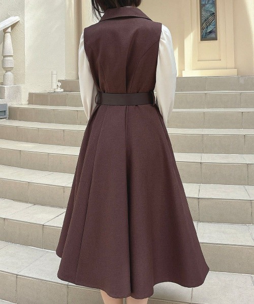 an another angelus(アンアナザーアンジェラス)の「ベルト付きウールライク開衿ジレワンピース(ワンピース・レディース・ブラウン/グレー・FREE)」の17枚目の写真