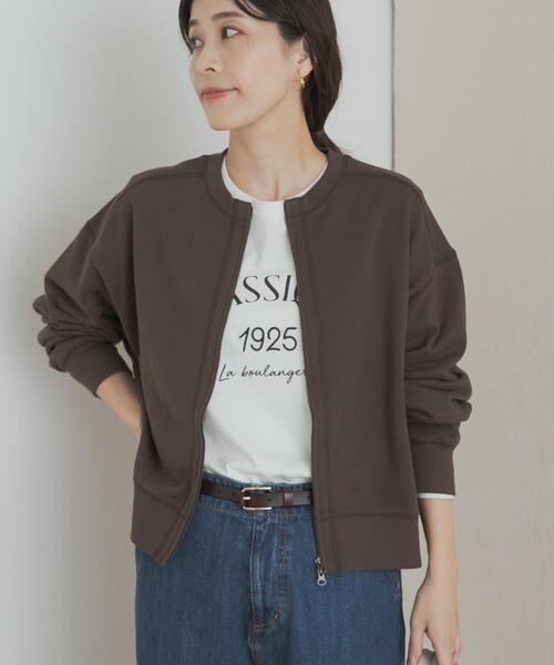 URBAN RESEARCH DOORS（アーバンリサーチドアーズ）の「『WEB/一部店舗限定カラー』コットンスウェットZIPカーディガン（カーディガン/ボレロ・レディース・ブラウン/グレー/チャコールグレー/ブルー・MEDIUM）」の3枚目の写真