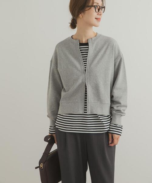 URBAN RESEARCH DOORS（アーバンリサーチドアーズ）の「『WEB/一部店舗限定カラー』コットンスウェットZIPカーディガン（カーディガン/ボレロ・レディース・ブラウン/グレー/チャコールグレー/ブルー・MEDIUM）」の5枚目の写真
