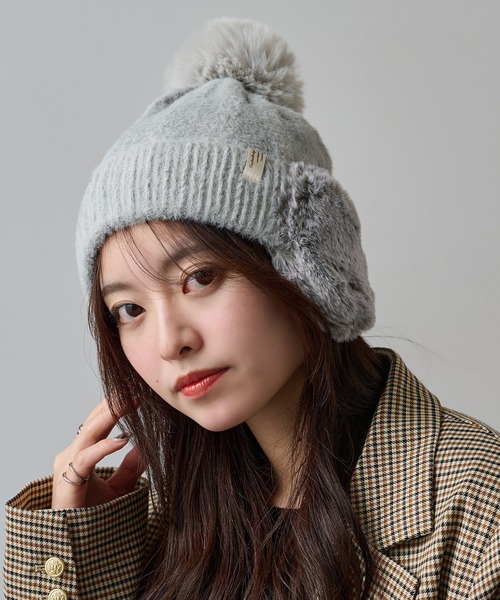 セール】【SETUP7】ボア耳付き フェザーニット帽 ワッチ FTL（ニット