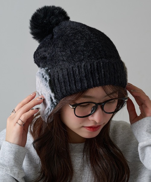 セール】【SETUP7】ボア耳付き フェザーニット帽 ワッチ FTL（ニット