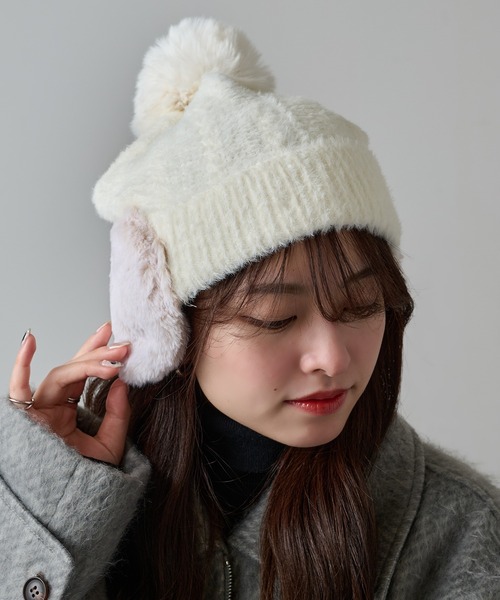 セール】【SETUP7】ボア耳付き フェザーニット帽 ワッチ FTL（ニット