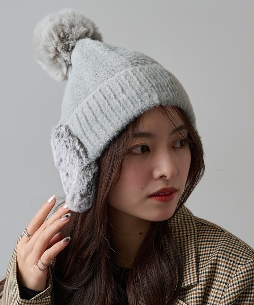 セール】【SETUP7】ボア耳付き フェザーニット帽 ワッチ FTL（ニット