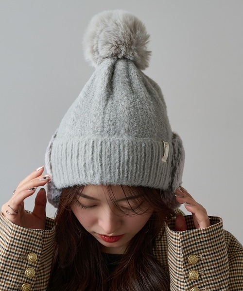 セール】【SETUP7】ボア耳付き フェザーニット帽 ワッチ FTL（ニット