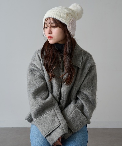 セール】【SETUP7】ボア耳付き フェザーニット帽 ワッチ FTL（ニット