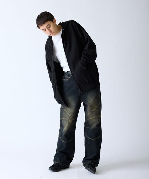 SUPPLIER(サプライヤー)の「SUPPLIER/サプライヤー Switching Pierced Baggy Jeanes オリジナルピアス ヴィンテージ加工デニムパンツ(デニムパンツ・メンズ・ブラック/ブルー・M/L)」の9枚目の写真