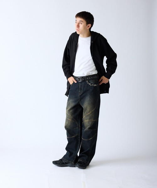 SUPPLIER(サプライヤー)の「SUPPLIER/サプライヤー Switching Pierced Baggy Jeanes オリジナルピアス ヴィンテージ加工デニムパンツ(デニムパンツ・メンズ・ブラック/ブルー・M/L)」の3枚目の写真