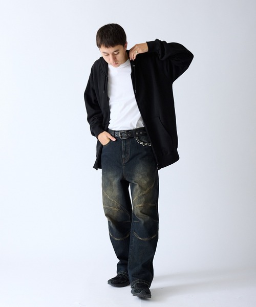 SUPPLIER(サプライヤー)の「SUPPLIER/サプライヤー Switching Pierced Baggy Jeanes オリジナルピアス ヴィンテージ加工デニムパンツ(デニムパンツ・メンズ・ブラック/ブルー・M/L)」の8枚目の写真