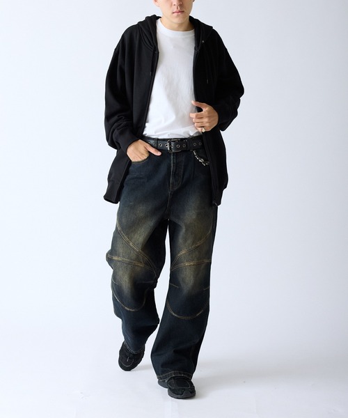 SUPPLIER(サプライヤー)の「SUPPLIER/サプライヤー Switching Pierced Baggy Jeanes オリジナルピアス ヴィンテージ加工デニムパンツ(デニムパンツ・メンズ・ブラック/ブルー・M/L)」の7枚目の写真