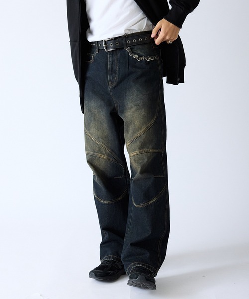 SUPPLIER(サプライヤー)の「SUPPLIER/サプライヤー Switching Pierced Baggy Jeanes オリジナルピアス ヴィンテージ加工デニムパンツ(デニムパンツ・メンズ・ブラック/ブルー・M/L)」の12枚目の写真