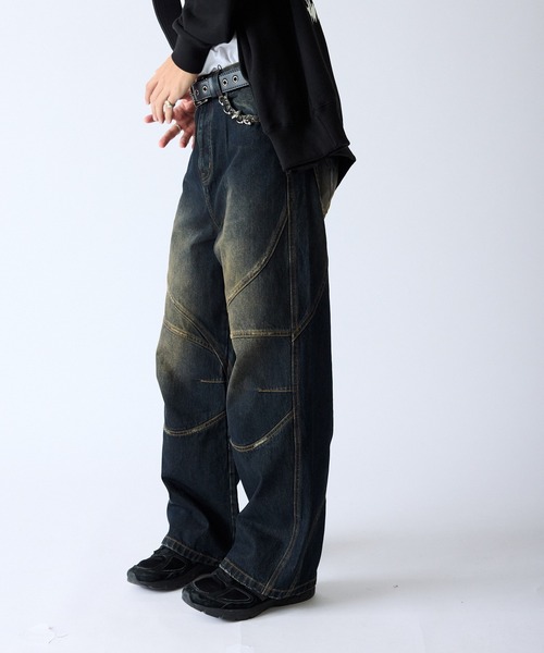 SUPPLIER(サプライヤー)の「SUPPLIER/サプライヤー Switching Pierced Baggy Jeanes オリジナルピアス ヴィンテージ加工デニムパンツ(デニムパンツ・メンズ・ブラック/ブルー・M/L)」の14枚目の写真