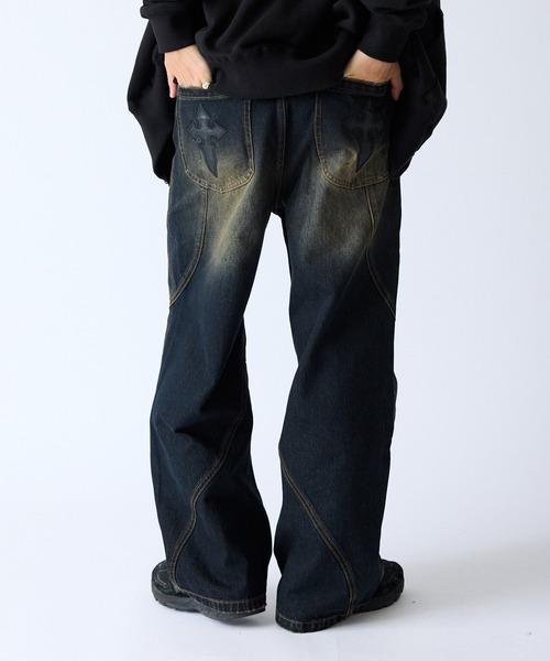 SUPPLIER(サプライヤー)の「SUPPLIER/サプライヤー Switching Pierced Baggy Jeanes オリジナルピアス ヴィンテージ加工デニムパンツ(デニムパンツ・メンズ・ブラック/ブルー・M/L)」の6枚目の写真