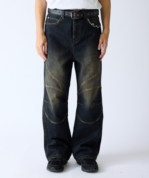 SUPPLIER(サプライヤー)の「SUPPLIER/サプライヤー Switching Pierced Baggy Jeanes オリジナルピアス ヴィンテージ加工デニムパンツ(デニムパンツ・メンズ・ブラック/ブルー・M/L)」の4枚目の写真