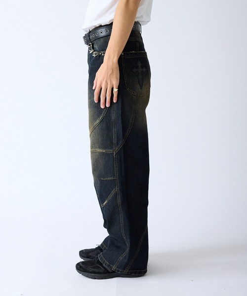 SUPPLIER(サプライヤー)の「SUPPLIER/サプライヤー Switching Pierced Baggy Jeanes オリジナルピアス ヴィンテージ加工デニムパンツ(デニムパンツ・メンズ・ブラック/ブルー・M/L)」の5枚目の写真