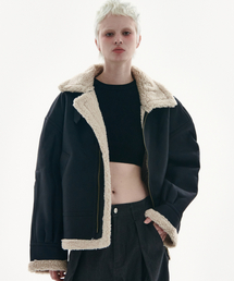 PLACE STUDIO（プレイススタジオ）の「オーバーサイズレザー羊毛ウィメンズムートンジャケット[ブラック]（ムートンコート）」