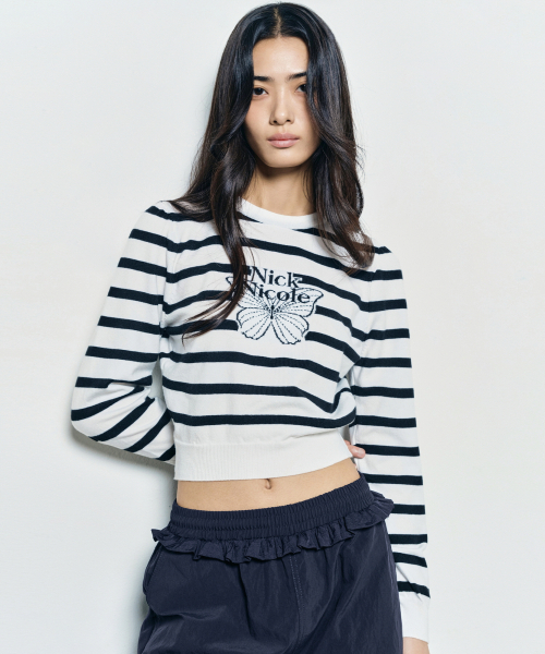 NICK&NICOLE(ニックアンドニコール)の「MINI BUTTERFLY SIGNATURE STRIPE KNIT_IVORY(ニット/セーター・レディース・その他・FREE)」の2枚目の写真