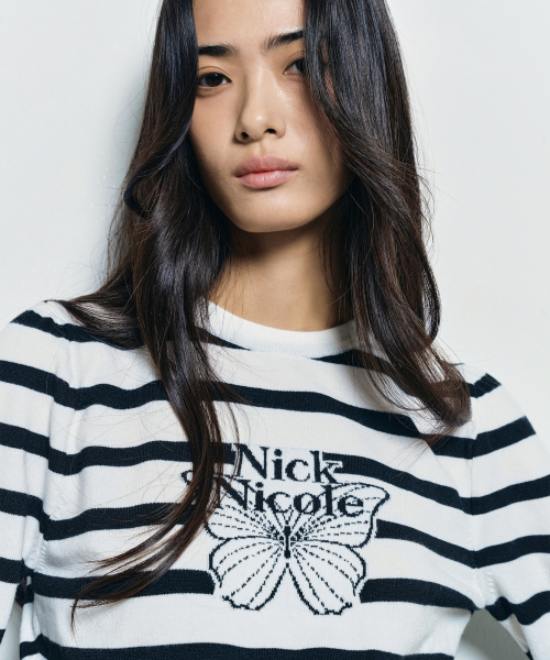 NICK&NICOLE(ニックアンドニコール)の「MINI BUTTERFLY SIGNATURE STRIPE KNIT_IVORY(ニット/セーター・レディース・その他・FREE)」の3枚目の写真