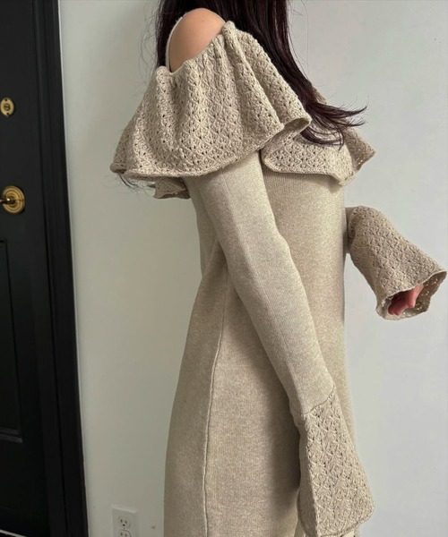 WILLFULLY(ウィルフリー)の「shoulder slit frill mermaid knit OP(ワンピース・レディース・タン/ブラック・L/FREE)」の21枚目の写真