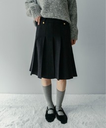 プリーツスカート 膝丈」に該当するブラック/黒色系のレディース