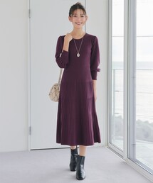 リブニットパフスリーブワンピース