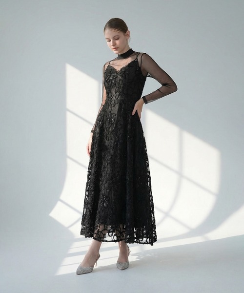 ラピーヌ　ロングドレス　ブラック　シアー　花柄レース　長袖 ラピーヌ ロングドレス ブラック シアー 花柄レース 長袖 ラピーヌ