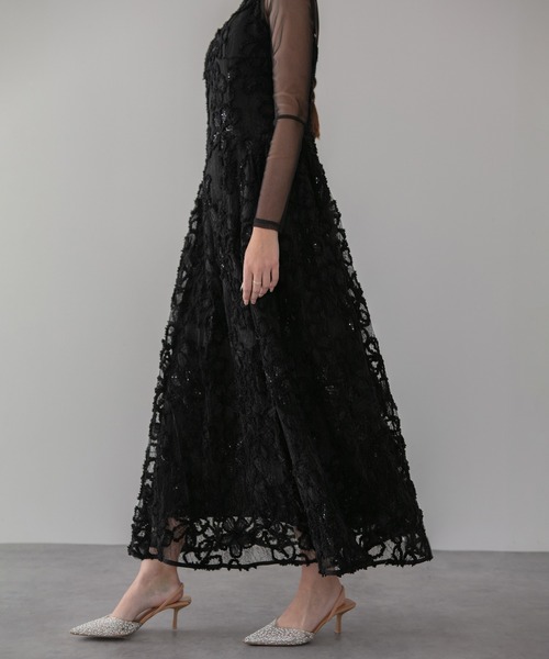 LEJA シアーフラワーレースレイヤードワンピース 当日発送】シアーフラワーレースレイヤードワンピース