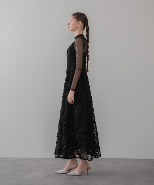 セール】【LEJA】シアーフラワーレースレイヤードワンピースドレス2点