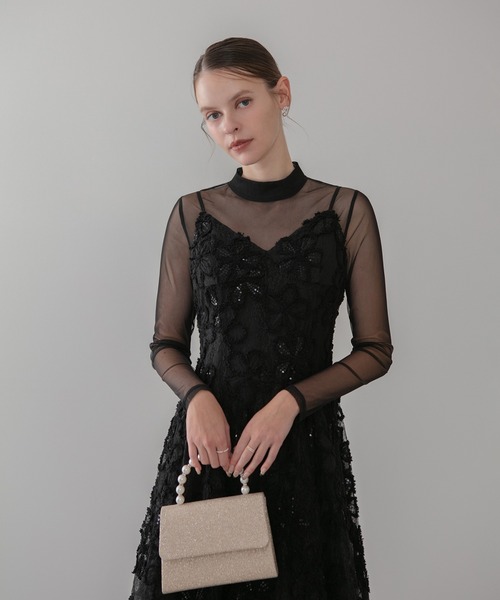 LEJA】シアーフラワーレースレイヤードワンピースドレス2点セット 美脚