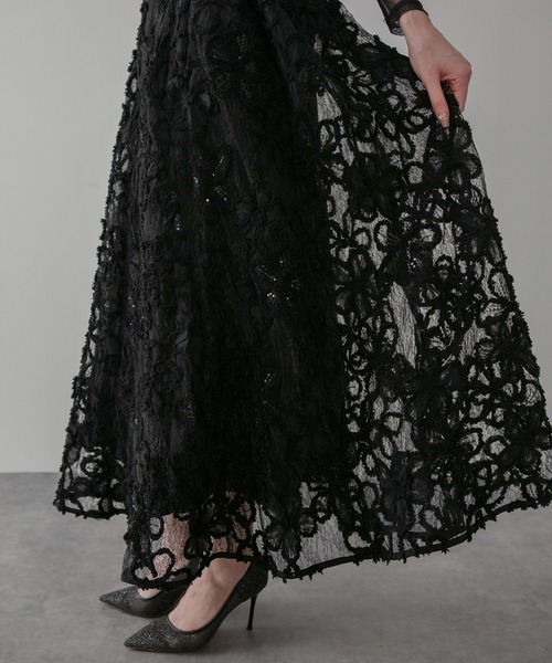 LEJA シアーフラワーレースレイヤードワンピース LEJA】シアーフラワーレースレイヤードワンピースドレス2点セット 美脚