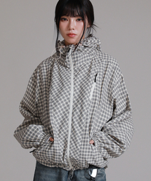 LIKE THE MOST（ライクザモースト）の「ユニセックスエッセンシャルバルーンチェックフードパーカウィンドブレーカー_クリーム（ナイロンジャケット）」