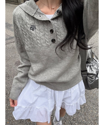 muahmuah（ムーアムーア）の「Cable Semi-Open Hooded Knit [4 Colors]（ニット/セーター・レディース）」