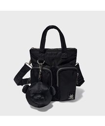 PHYSICAL DEPARTMENT（フィジカル デパートメント）の「ベアキーホルダー ナイロン マルチポケット クロスバッグ (S)_ブラック（メッセンジャーバッグ）」