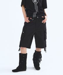 BUTTON CARGO HALF PANTS BLACK