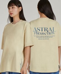 グラデーションレタリングラウンドネック15番手綿半袖Tシャツ_バター
