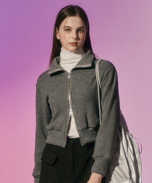 KOLEAT（コレット）の「[ウールver.] レディース クロップニットジップアップカーディガン [グレー] 長袖カラーセーターver.（カーディガン/ボレロ・レディース・その他・FREE）」の4枚目の写真