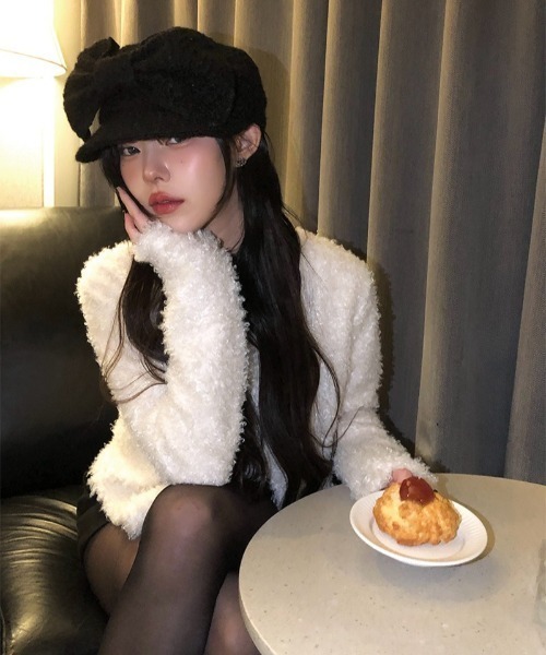 anyonemore（エニワンモア）の「ブークレボアショートカーディガン（カーディガン/ボレロ・レディース・アイボリー/ブラック・FREE）」の6枚目の写真