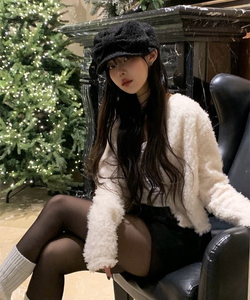 anyonemore（エニワンモア）の「ブークレボアショートカーディガン（カーディガン/ボレロ・レディース・アイボリー/ブラック・FREE）」の8枚目の写真