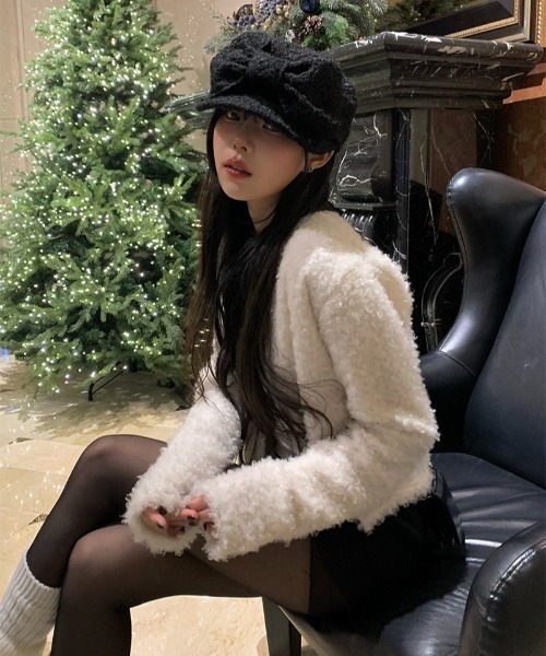 anyonemore（エニワンモア）の「ブークレボアショートカーディガン（カーディガン/ボレロ・レディース・アイボリー/ブラック・FREE）」の9枚目の写真