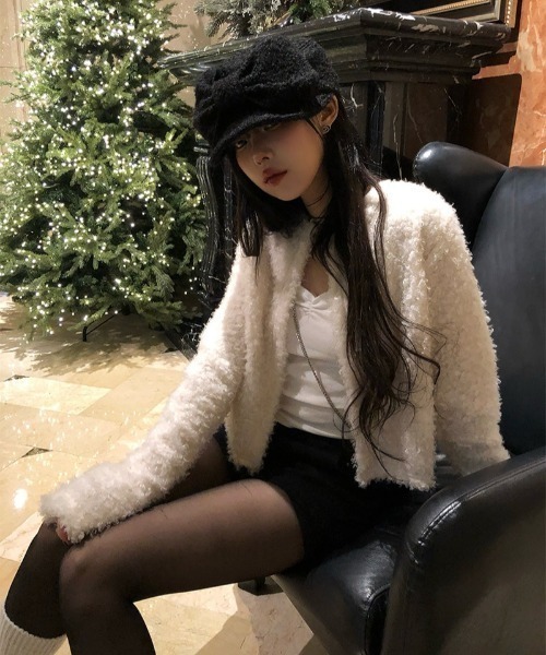 anyonemore（エニワンモア）の「ブークレボアショートカーディガン（カーディガン/ボレロ・レディース・アイボリー/ブラック・FREE）」の10枚目の写真