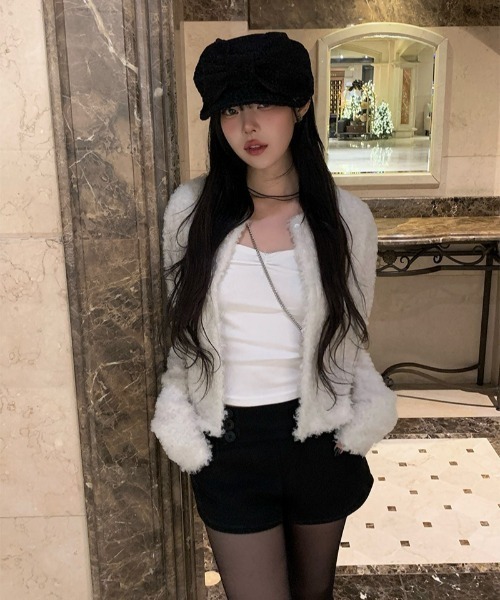 anyonemore（エニワンモア）の「ブークレボアショートカーディガン（カーディガン/ボレロ・レディース・アイボリー/ブラック・FREE）」の11枚目の写真