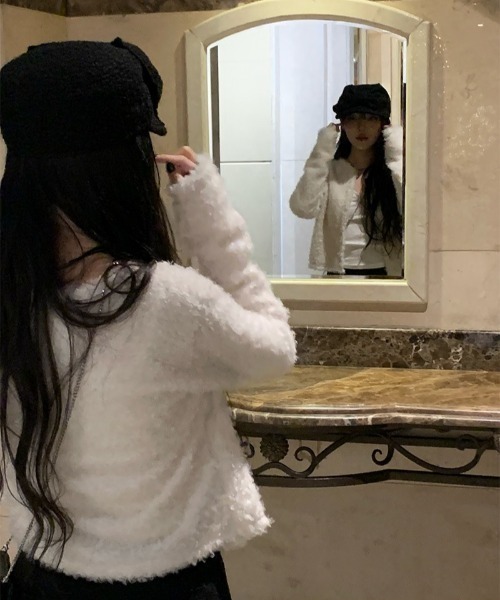 anyonemore（エニワンモア）の「ブークレボアショートカーディガン（カーディガン/ボレロ・レディース・アイボリー/ブラック・FREE）」の12枚目の写真