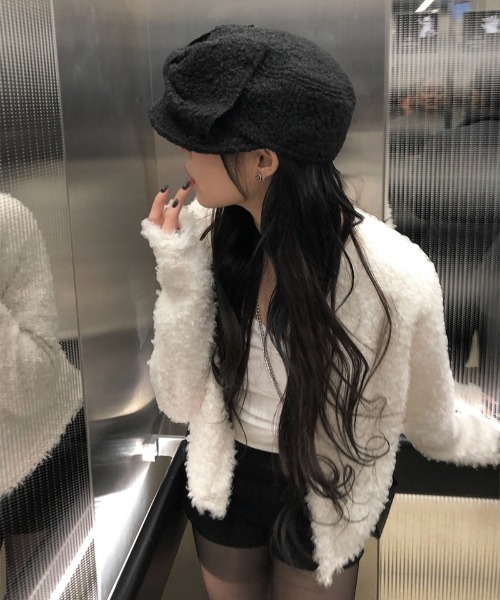 anyonemore（エニワンモア）の「ブークレボアショートカーディガン（カーディガン/ボレロ・レディース・アイボリー/ブラック・FREE）」の5枚目の写真